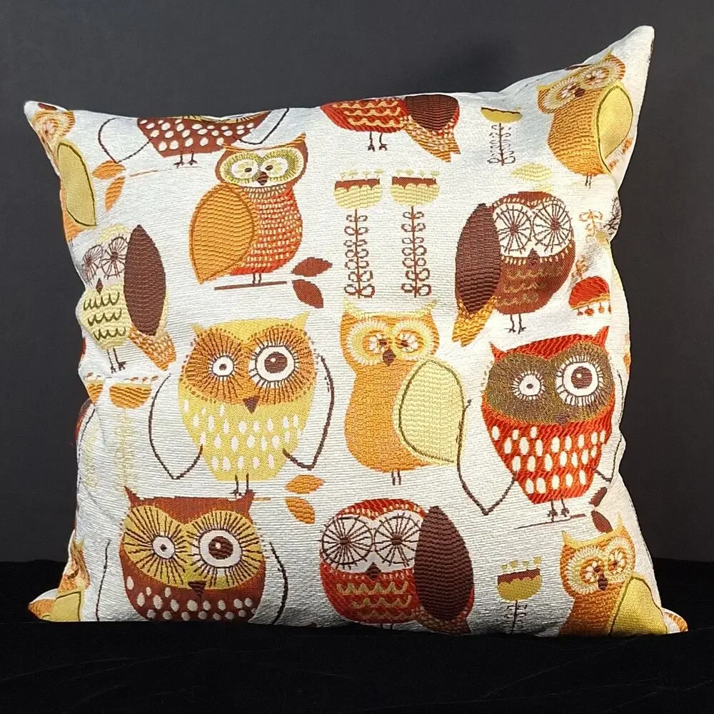 Autumn Owl Throw Pillow 17x17 Fall Harvest Woodland Cottage Decor Whimsical Home